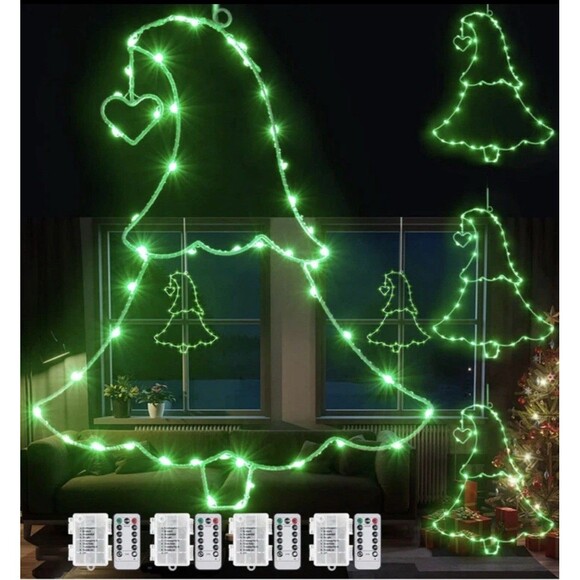 4 Pack LED Christmas Tree Window Silhouette 16” Lighted Decoration Green Remote - Picture 1 of 13